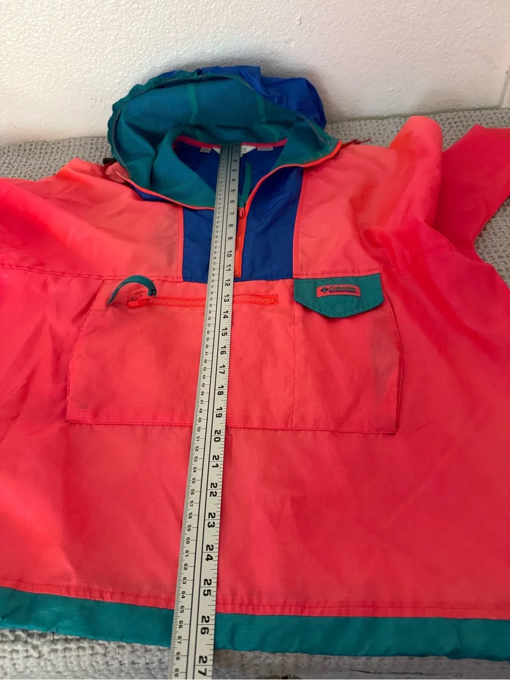 Columbia Retro 80s Pullover Windbreaker Neon Color Block Hooded Jacket Men’s L